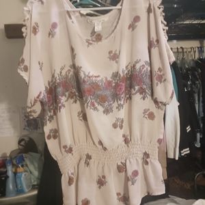 American Rag Short Sleeve Sheer Floral Long Flowy Blouse
